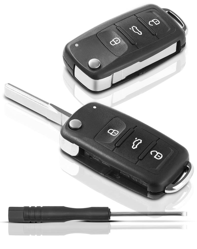 NETONDA 2 Stück Schlüssel Gehäuse kompatibel mit Volkswagen Golf MK6 Polo Tiguan Touareg Passat Seat Skoda Fernbedienung 3 Tasten kompatibel mit vw Ersatzschlüssel Funkschlüssel von NETONDA