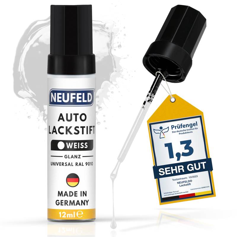 NEUFELD® Lackstift Weiß glänzend [12ml] - Lackstift Auto hohe Deckkraft - Autolack Weiß gegen Kratzer - Lackstift dickflüssig (Weiss) von NEUFELD