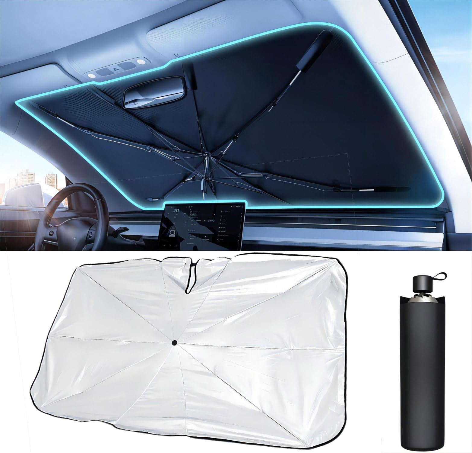 NEUHOO Auto Zubehör Sonnenschutz für Mercedes E Klasse W211 S211 2002-2008, [Nano-Eiskristall-Beschichtungen] Frontscheibe Sonnenblende von NEUHOO