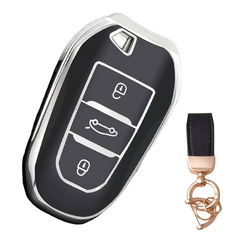 NEUHOO Auto Zubehör für Peugeot 208 II e-208 2019-2024 2025 Schlüsselhülle und Schlüsselanhänger, Schlüsselgehäuse Silikon Schlüsselkarte Hülle (Schwarz-1) von NEUHOO