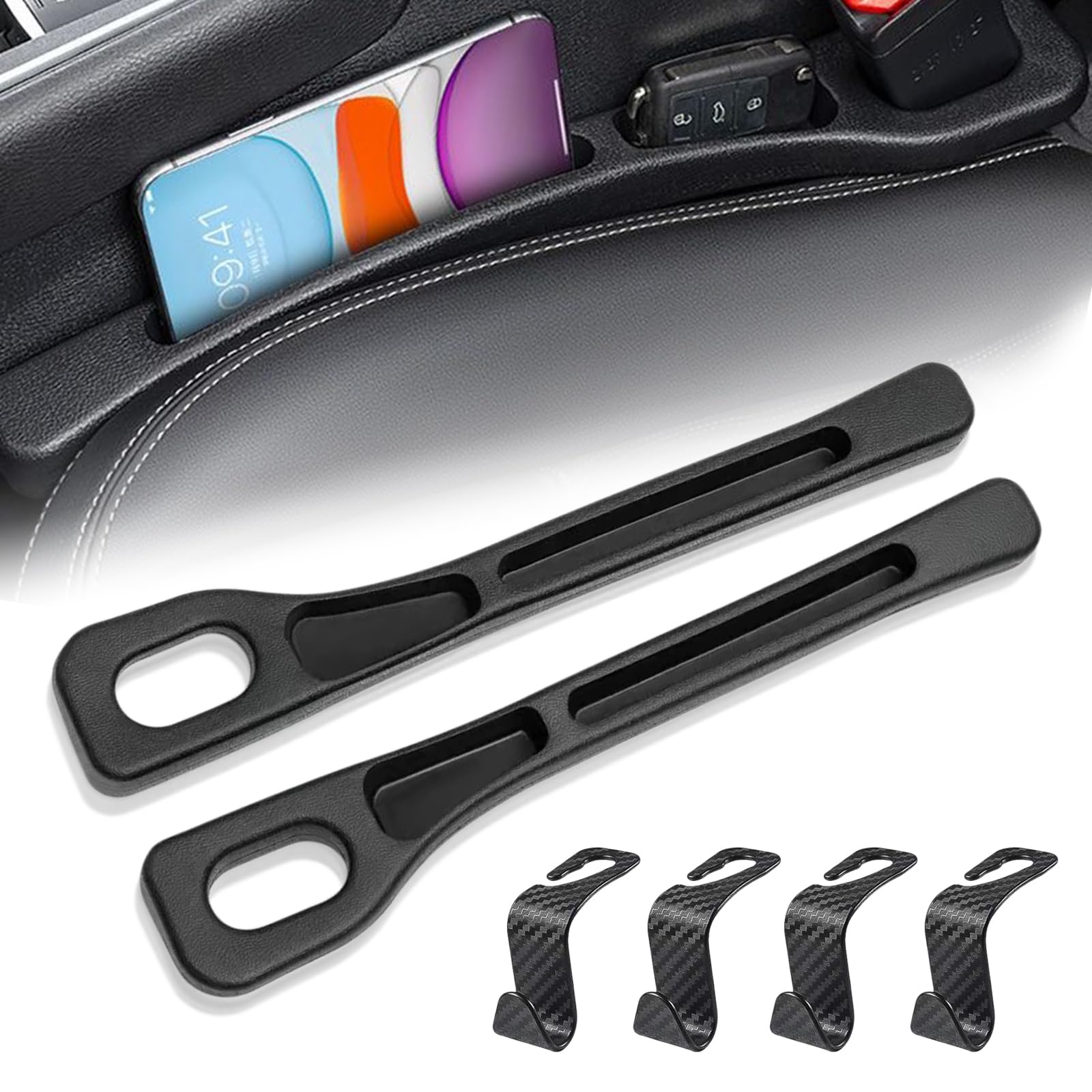 2er Set Autositz Lückenfüller, Universell Autositz-Spaltfüller mit 4 Stück Auto Lagerung Haken Car Seat Gap Filler Autositz Gap Plug für Die Meisten Modelle von Autos, Schwarz 2er Set Autositz Lückenfüller, Universell Autositz-Spaltfüller mit 4 Stück Auto Lagerung Haken Car Seat Gap Filler Autositz Gap Plug für Die Meisten Modelle von Autos, Schwarz von NEUSID