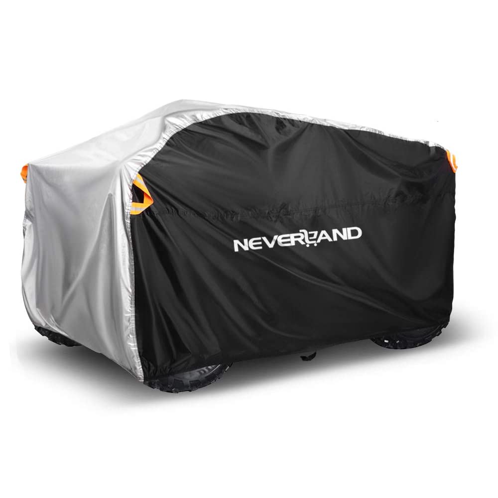 Quad ATV Abdeckplane NEVERLAND Fahrzeug Abdeckung ATV Schutz Cover 190T Wendbarer Stoff Winterfest Staub Regen UV-Schutz Schwarz mit Silber 210 * 120 * 115cm von NEVERLAND