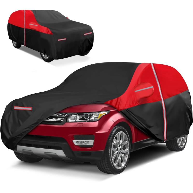 NEVERLAND Auto Abdeckplane SUV Autoabdeckung - Autoabdeckung Outdoor mit Türreißverschluss Autoplane Wasserdicht Oxford Cloth 2000PA AutoGarage mit Reflexionsdesign Car Cover L 485x 190x180CM von NEVERLAND