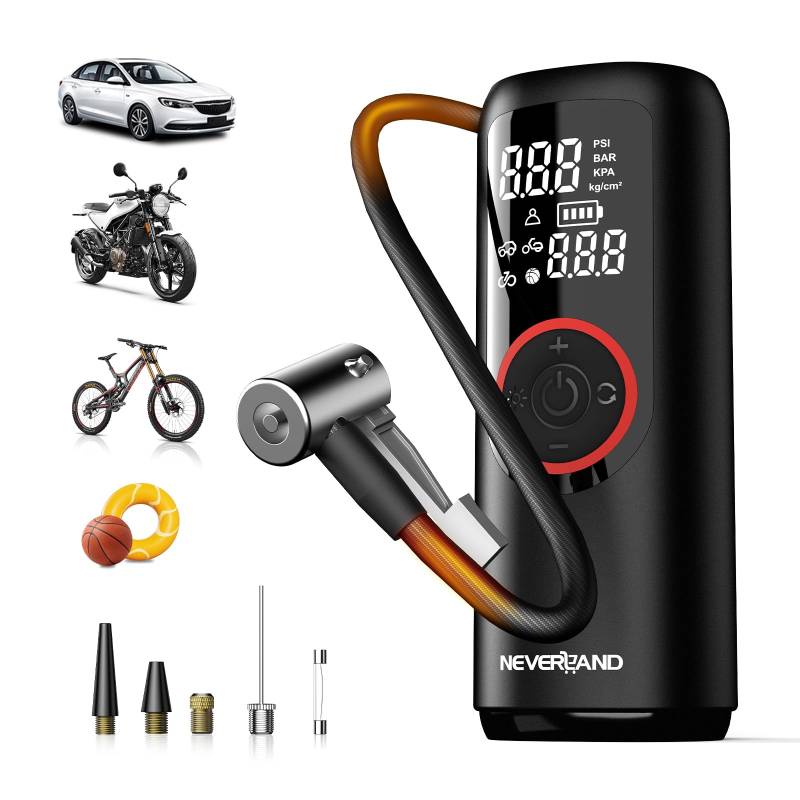 NEVERLAND Fahrradpumpe Elektrische Luftpumpe Akku Kompressor - Akku Fahrradpumpe Reifenfüller Luftkompressor Tragbar 150PSI 20000mAh USB Reifenfüller Digitalanzeige 4 Modi für Auto Fahrrad Ball von NEVERLAND