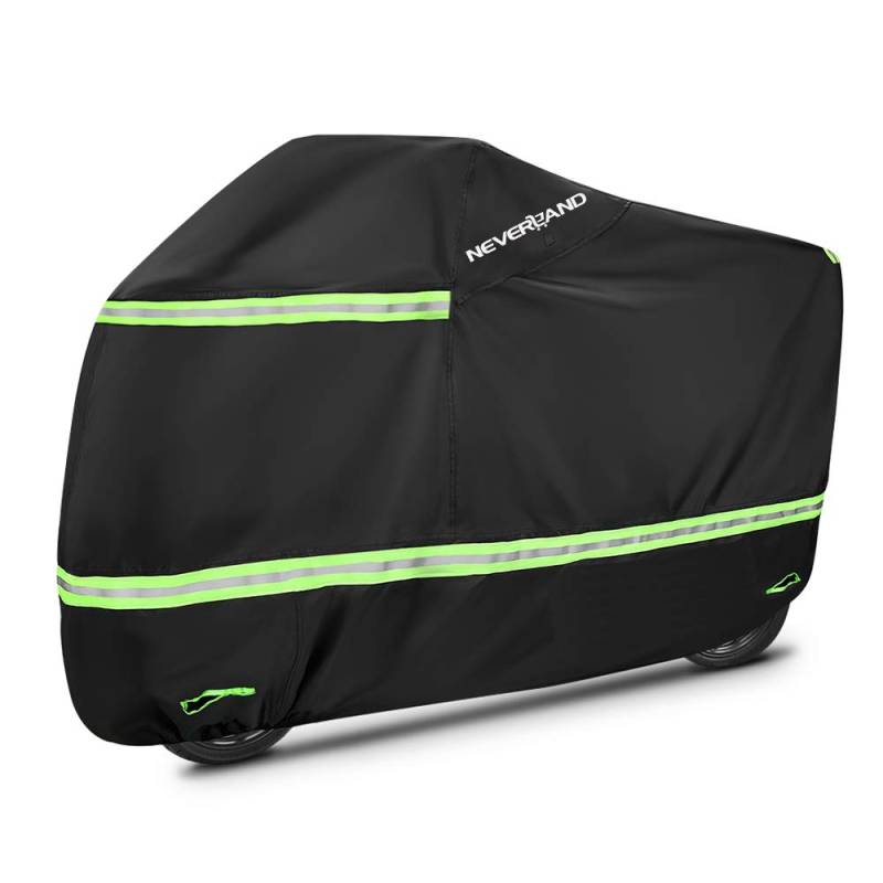 Motorrad Abdeckplane Outdoor - NEVERLAND Belüftungsöffnungen Reflektionsstreifen Abdeckplane Roller Stoff Motorradgarage Winterfest Wasserdicht Atmungsaktiv Winddicht Robust XL 245 * 105 * 125cm von NEVERLAND