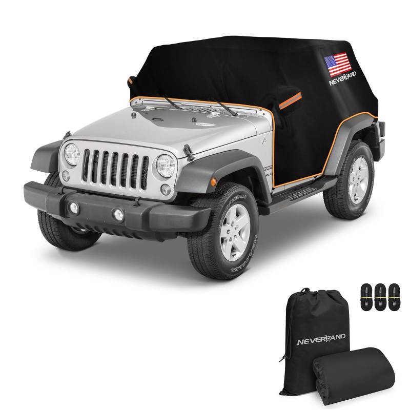 Wrangler Fahrerhausabdeckung für Jeep Wrangler JK JKU JL JLU 4-Türer, wasserdichte Oxford-Autoabdeckung mit reflektierenden Streifen, sonnenfest, schneefest, Schwarz von NEVERLAND