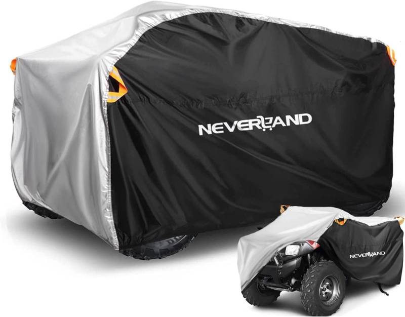 NEVERLAND XXXL Quad ATV Abdeckplane -Quad Fahrzeug Abdeckung Schutz Cover 256 * 110 * 120cm Phosphoreszierend Schmutzabweisend Winterfest Staubdicht Regen UV-Schutz Schwarz & Silber von NEVERLAND