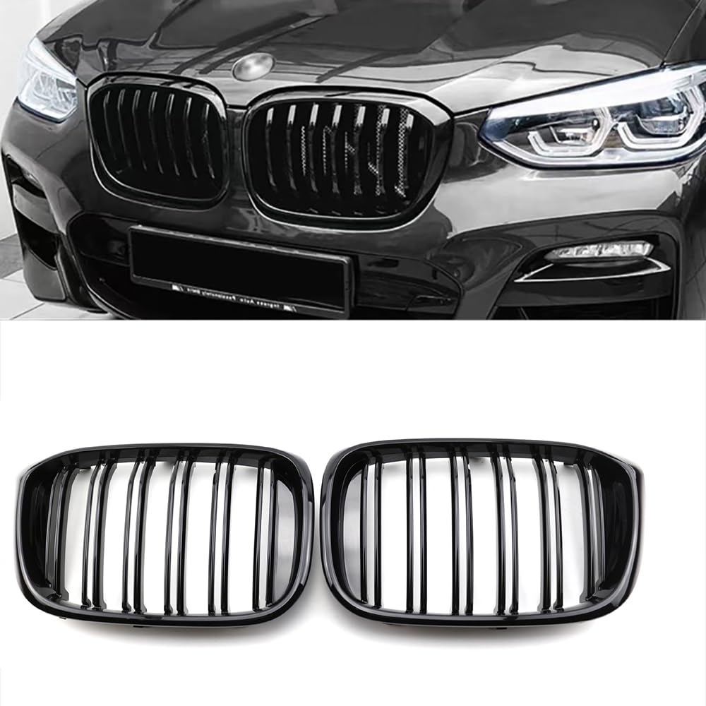 NEWFUN G01 Kühlergrill für BMW X3 G01 (2018-2021), X4 G02 (2019-2021), Doppelstabnetz in der Mitte Glänzend Schwarz von NEWFUN