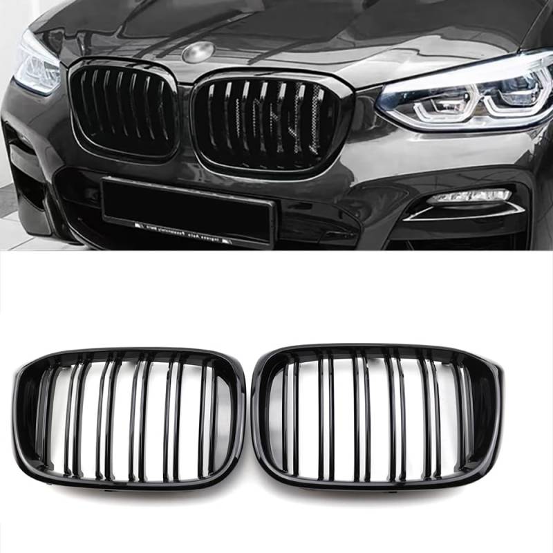 NEWFUN G01 Kühlergrill für BMW X3 G01 (2018-2021), X4 G02 (2019-2021), Doppelstabnetz in der Mitte Glänzend Schwarz von NEWFUN