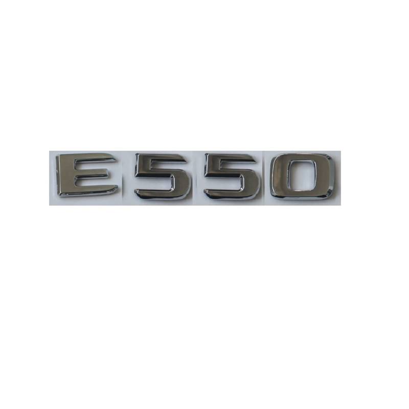 NEZIH Flache Chrom-ABS-Buchstaben for den hinteren Kofferraum, Abzeichen, Emblem, Embleme, Aufkleber, kompatibel mit Mercedes Benz E-Klasse E550 2017–2019 Emblem-Logo-Aufkleber von NEZIH