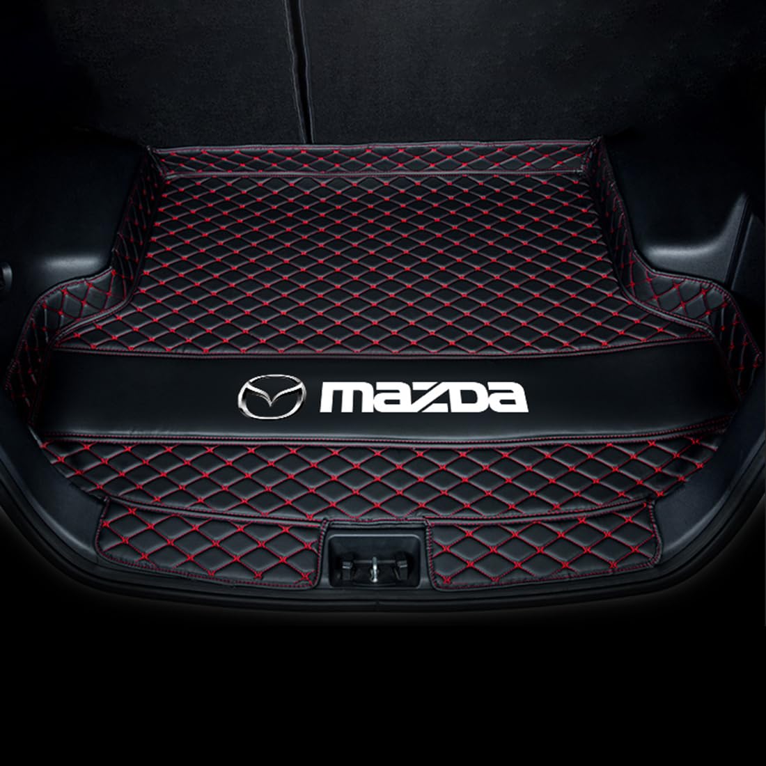 NGANOH Auto Leder Kofferraummatte für Mazda CX-5 2012-2023, Wasserdicht Antirutsch Kofferraumwanne Schutzmatte, Flacher Stil Kofferraummatte,A Black-Red NGANOH Auto Leder Kofferraummatte für Mazda CX-5 2012-2023, Wasserdicht Antirutsch Kofferraumwanne Schutzmatte, Flacher Stil Kofferraummatte,A Black-Red von NGANOH