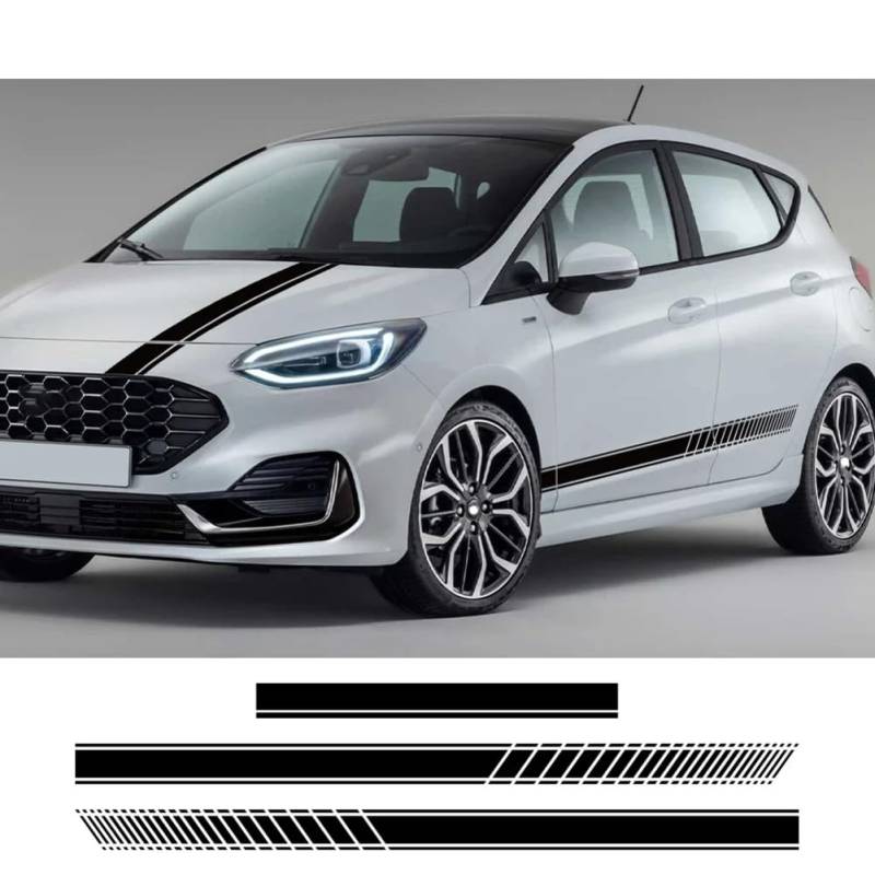 Autotür-Seitenhaubenaufkleber, für Ford Fiesta MK7 MK8 MK5 MK6 ST, 3-teilige Vinylfolien-Aufkleber, DIY-Streifen, Sport-Styling, Autozubehör von NGIRJKKLL