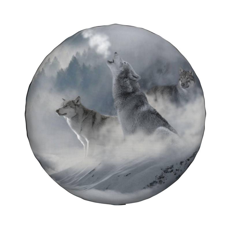 Reserveradabdeckung, Wilder Wolf auf Klippe, Schnee-Druck, wasserdicht, staubdicht, Reifentasche 38,1 cm von NIBABA