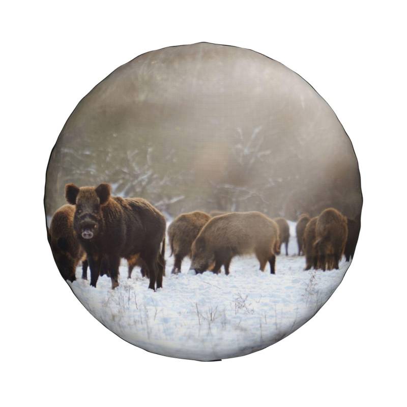 Reserveradabdeckung, Wildschwein-Schweine auf Winterwald, wasserdicht, staubdicht, Reifentasche 38,1 cm von NIBABA