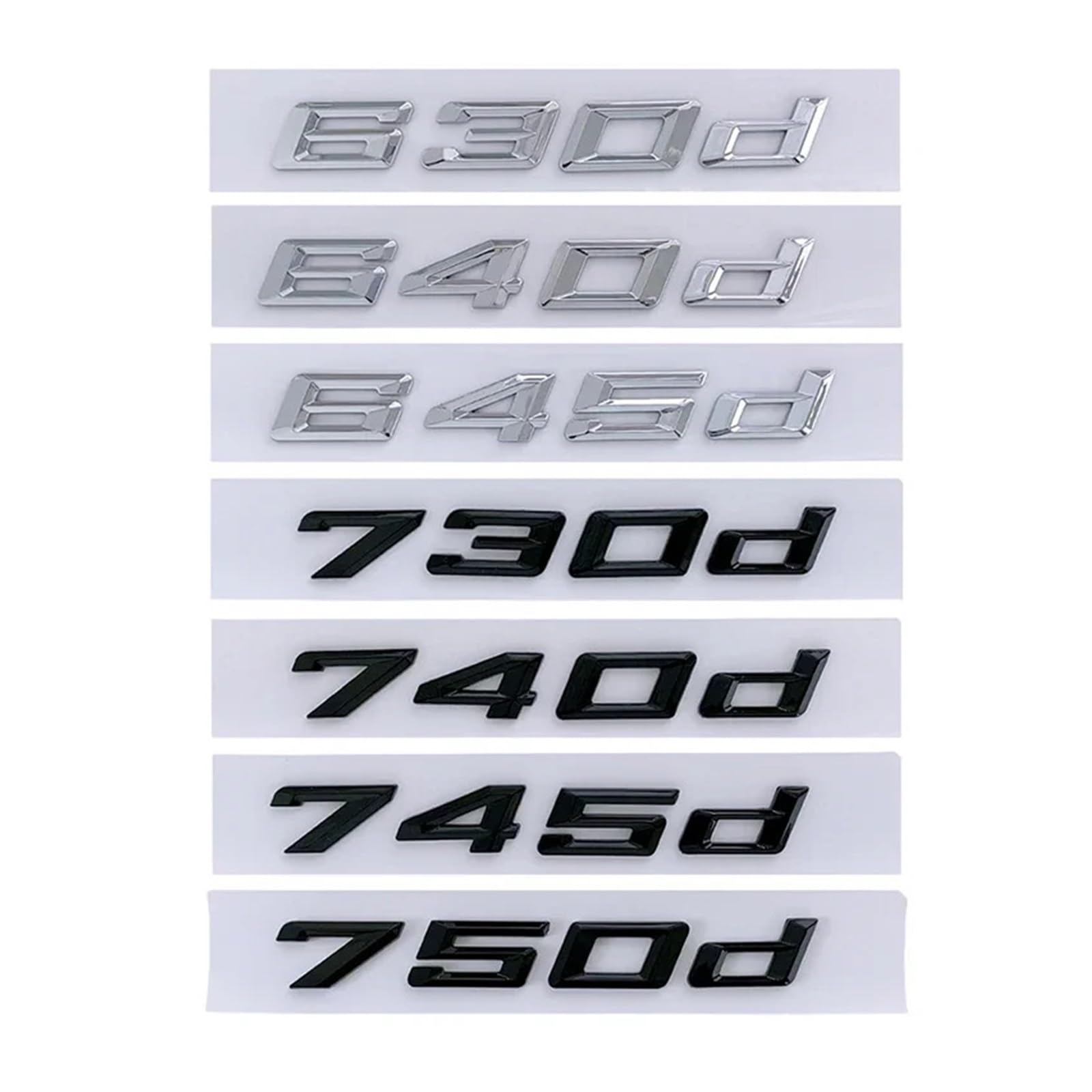 NIBOTT 3D ABS Schwarz Auto Buchstaben Aufkleber Fit for BMW 630d 640d 645d 650d 730d 740d 745d 750d 760d E65 f01 G11 Logo Emblem Abzeichen Zubehör (Color : Chrome, Size : 640d-2008-2017) von NIBOTT