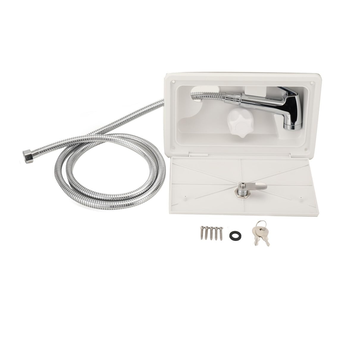NICCOO RV-Außendusche-Box-Kit, RV Außendusche 26 * 15.5cm Außenduschkabine Duschkasten set für Marine Wohnmobil Camper Caravan, inkl. Duschschlauch Duschkopf (Weiß) NICCOO RV-Außendusche-Box-Kit, RV Außendusche 26 * 15.5cm Außenduschkabine Duschkasten set für Marine Wohnmobil Camper Caravan, inkl. Duschschlauch Duschkopf (Weiß) von NICCOO