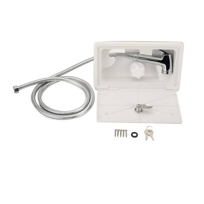 NICCOO RV-Außendusche-Box-Kit, RV Außendusche 26 * 15.5cm Außenduschkabine Duschkasten set für Marine Wohnmobil Camper Caravan, inkl. Duschschlauch Duschkopf (Weiß) von NICCOO