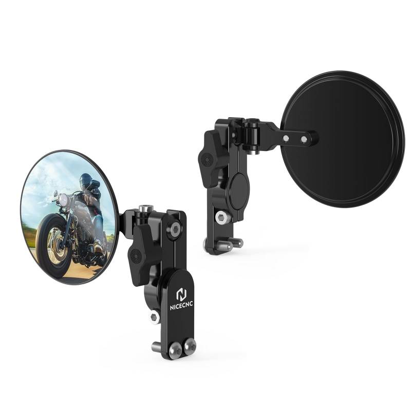 NICECNC Black Rearview Quick Flip Spiegel Kits für die meisten Motorrad Handschutz, Aluminiumgehäuse, Konvexglas, Universal von NICECNC