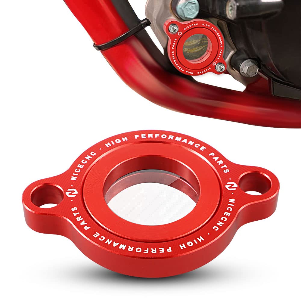 NICECNC Rot Transparente Ölfilter-Abdeckkappe Compatible with BETA RR/RRS 350/390/430/480 4T 2015-2022 ENDURO RR-S 350 390 430 500 4T 2021 von NICECNC