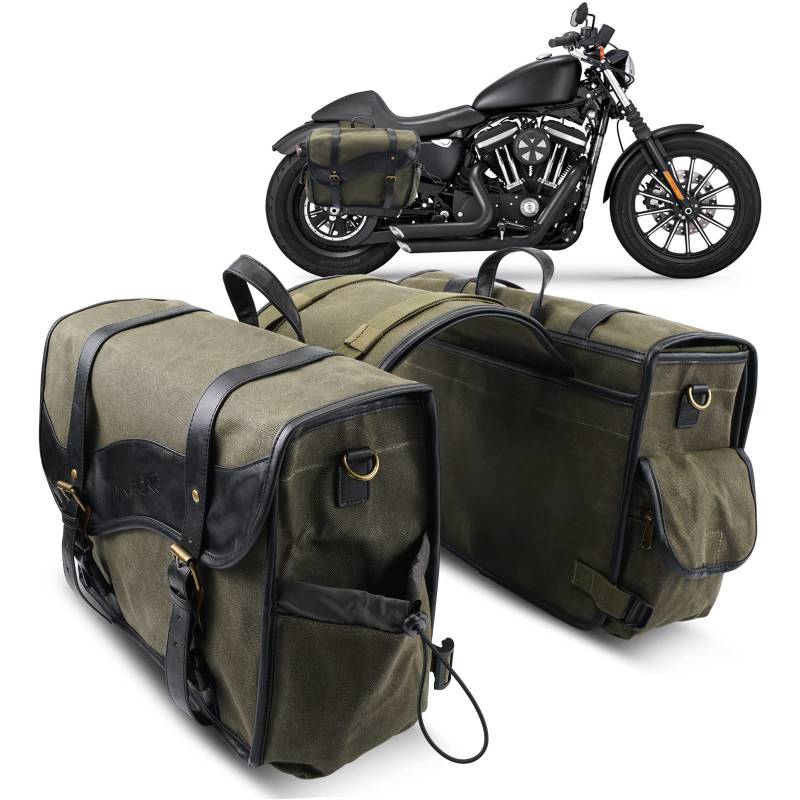 NICECNC Vintage Motorrad Satteltaschen, Öl gewachstes Segeltuch Motorrad Satteltaschen, Motorrad Packtaschen Seitenüberwurf über Satteltaschen von NICECNC