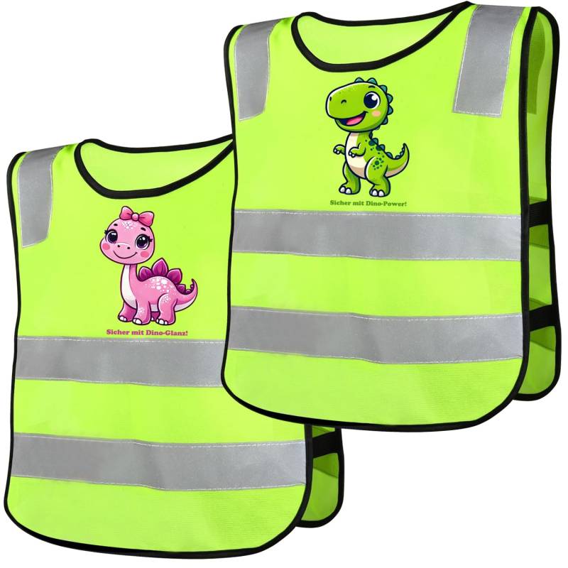 NIEEKRUN 2er Set Kinder Warnweste, Reflektorweste mit Niedlichem Dino-Design für Jungen und Mädchen, 360° Sichtbarkeit Sicherheitsweste Kinder, Ideal für Schule und Sport von NIEEKRUN