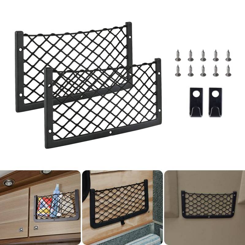 2 Stück Gepäcknetz 36 * 18CM Mit Haken Aufbewahrungsnetz Auto Car Trunk Storage Net mit Schraube Auto Ablagenetz für Wohnwagen, LKW, Transporter Lieferwagen von NIERBO