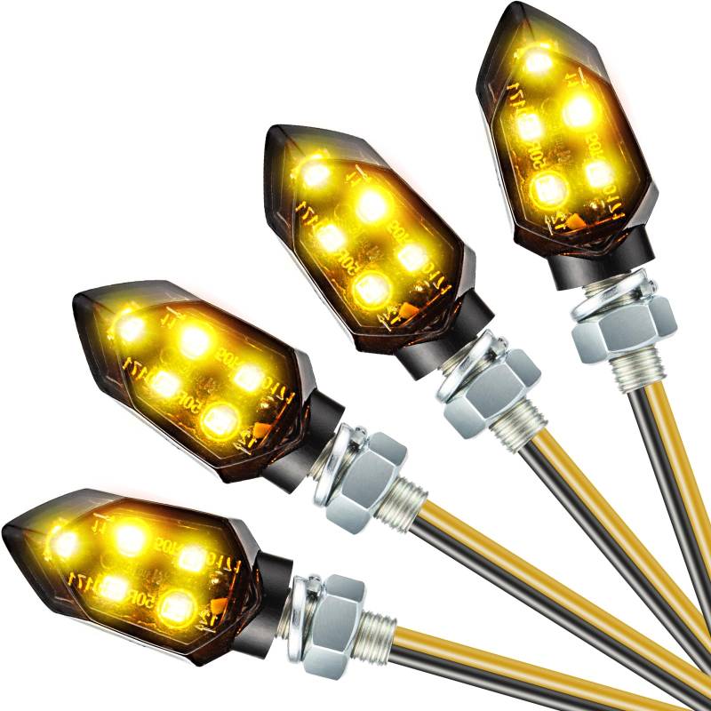 NIGOOLATA 4 Stück LED Motorrad Blinker, 12V Mini Blinker E-geprüft mit Wasserdichtigkeit für verschiedene Zweiräder von NIGOOLATA