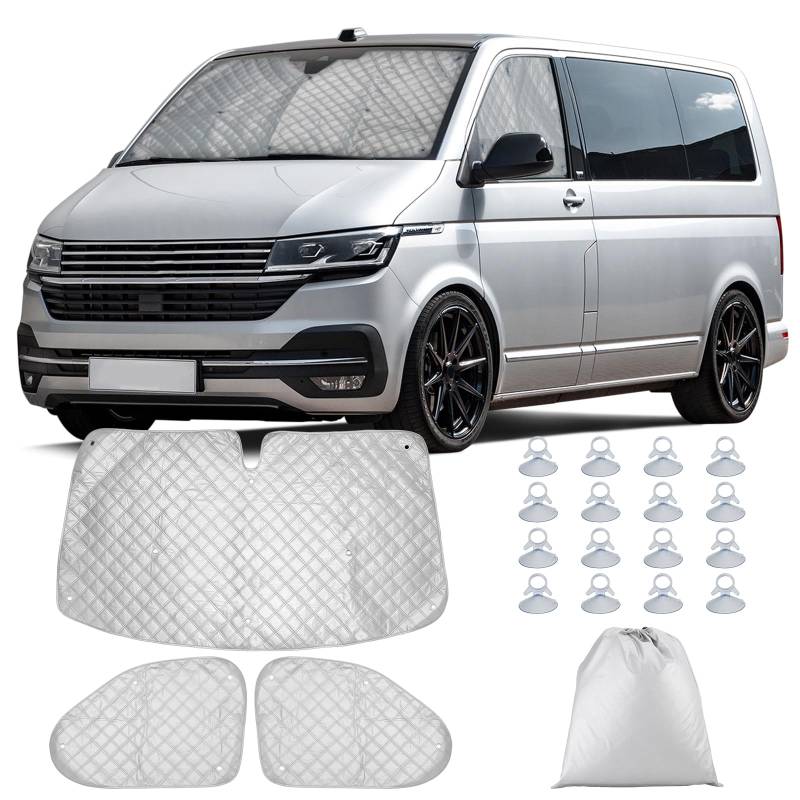 Sonnenschutz Frontscheibe VW T5 T6, 3 Stück Thermomatten Auto Frontscheibenabdeckung Aluminium Blockiert UV Strahlen für Wohnmobil Windschutzscheiben von NIGOOLATA