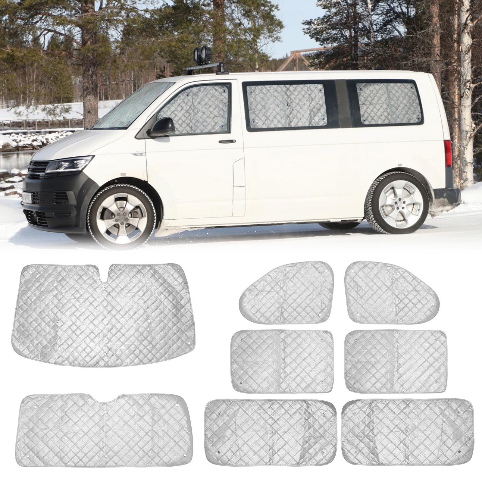 Sonnenschutz Frontscheibe VW T5 T6, 8 Stück Thermomatten Auto Frontscheibenabdeckung Aluminium Blockiert UV Strahlen für Wohnmobil Windschutzscheiben Sonnenschutz Frontscheibe VW T5 T6, 8 Stück Thermomatten Auto Frontscheibenabdeckung Aluminium Blockiert UV Strahlen für Wohnmobil Windschutzscheiben von NIGOOLATA