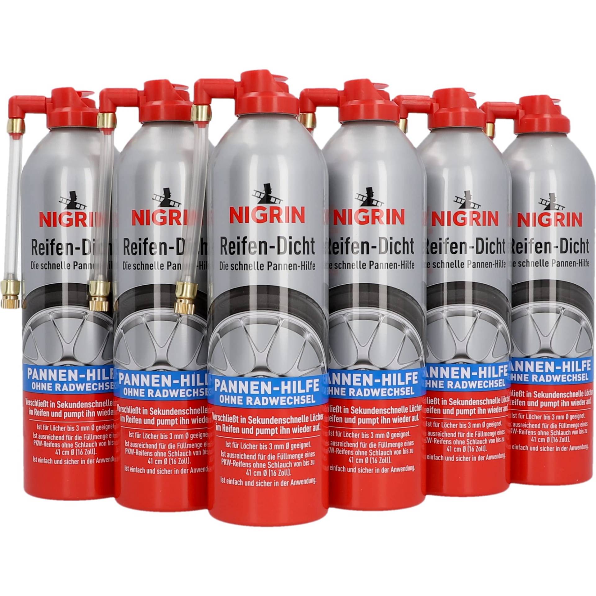 NIGRIN Reifendicht, 6 x 500 ml, sofortige Pannenhilfe, Reifendichtmittel repariert Löcher im Reifen im Handumdrehen ohne Montage NIGRIN Reifendicht, 6 x 500 ml, sofortige Pannenhilfe, Reifendichtmittel repariert Löcher im Reifen im Handumdrehen ohne Montage von NIGRIN