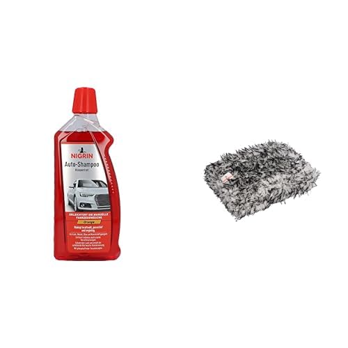 Bundle aus NIGRIN Autoshampoo Konzentrat 1 L mit Orangen-Duft + NIGRIN Auto-Schwamm Mikrofaser geeignet für alle Oberflächen von NIGRIN