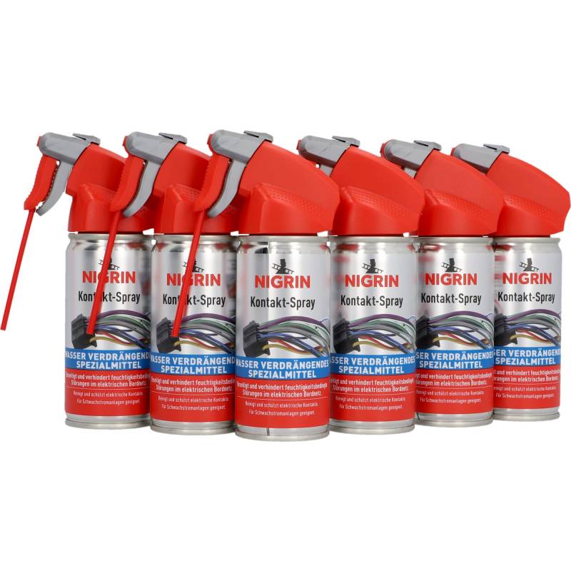 NIGRIN Kontakt-Spray für Elektronik, 6 x 100 ml, zur Reinigung und Schutz von elektronischen Kontakten, Farblos von NIGRIN