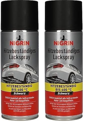 NIGRIN Lackspray, 400 ml, mattschwarzer Autolack, hitzebeständig, schützt Motor und Auspuff vor Rost, schnell trocknend, schwarz (Packung mit 2) von NIGRIN