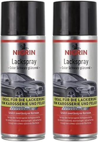 NIGRIN Lackspray, 400 ml, schwarz glänzender Autolack, schützt Felgen und Karosserie vor Rost, schnell trocknend (Packung mit 2) von NIGRIN