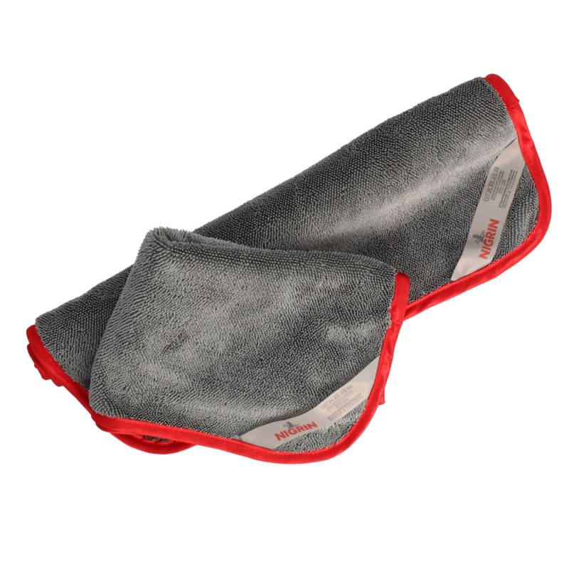 NIGRIN Mikrofaser-Trockentücher Duo Pack XL, extra saugstark, fusselfrei und weich zur schlierenfreien und schonenden Trocknung von Felgen, Lack, 60x40 cm, grau, 2 Stück von NIGRIN