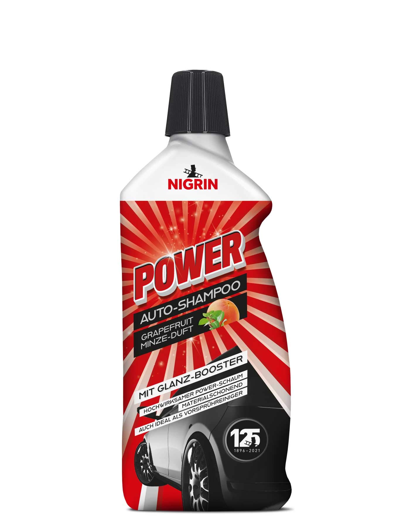NIGRIN POWER Auto-Shampoo, entfernt auch starke Verschmutzungen, mit Grapefruit-Minze-Duft und Glanz-Booster, 1 Liter von NIGRIN