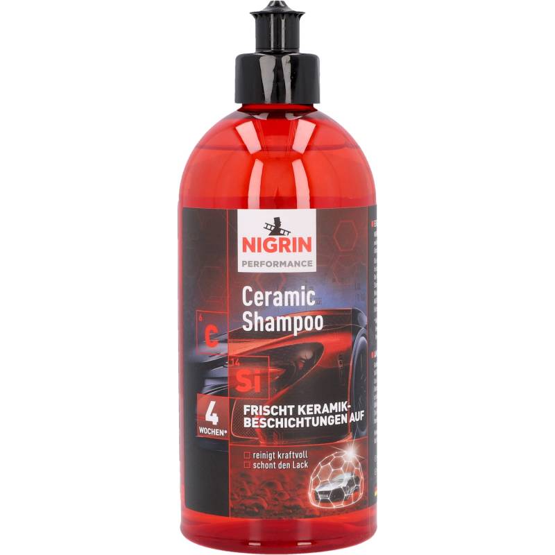 NIGRIN Performance Ceramic Shampoo für Autowäsche, intensive Schmutzlösewirkung, mit Abperleffekt, Schutz vor Neuverschmutzung, 500 ml, rot von NIGRIN
