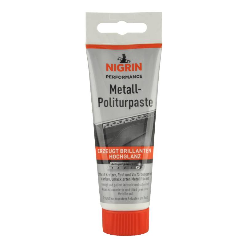 NIGRIN Performance Metall Politurpaste, 75 ml Tube, entfernt Flecken, Rost und Verunreinigungen von Metall-Oberflächen von NIGRIN