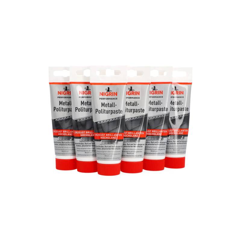 NIGRIN Performance Metall Politurpaste,6 x 75 ml Tube, entfernt Flecken, Rost und Verunreinigungen von Metall-Oberflächen, Mehfarbig von NIGRIN