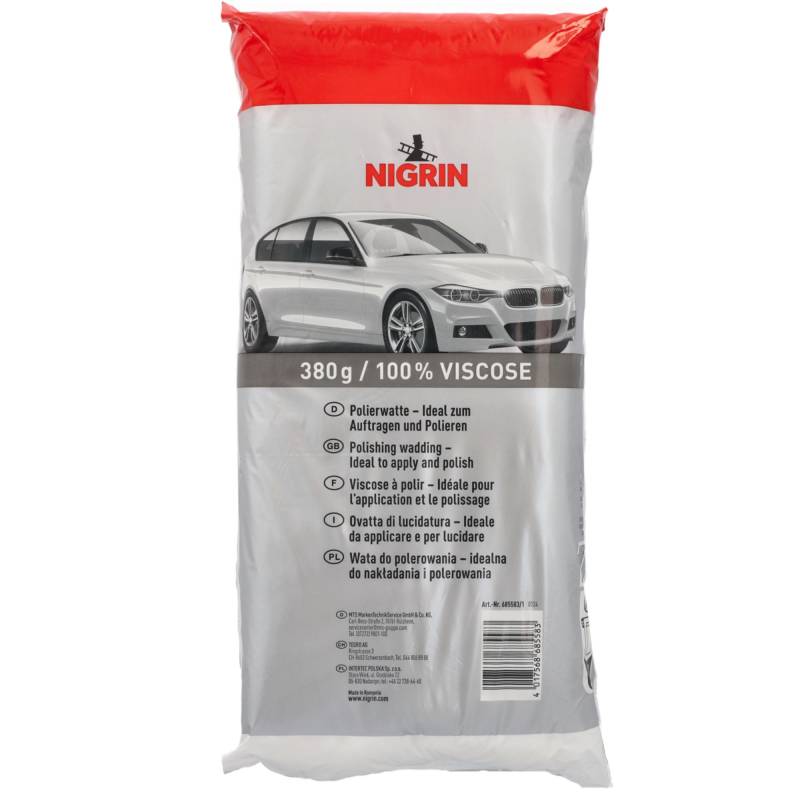 NIGRIN Polier-Watte, 100% Viskose, fusselfrei & saugfähig, ideal zum Auftragen & Polieren von Autolack, weiche, lackschonende Premium-Polierwatte, 380 g von NIGRIN