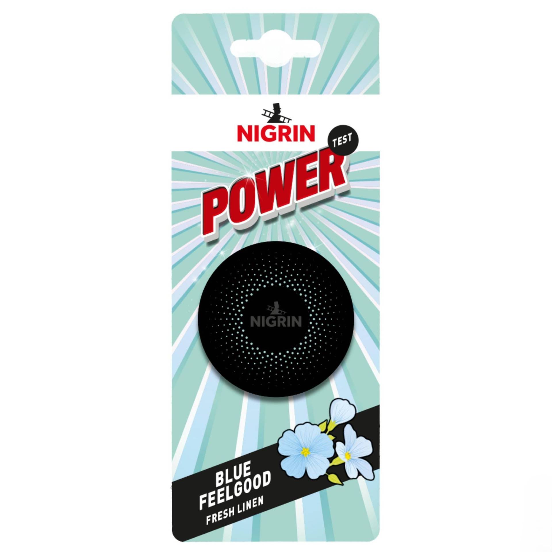 NIGRIN POWER Lufterfrischer, bringt frischen Duft in den Fahrzeuginnenraum, für Lüftungsschlitz, intensiver langanhaltender Duft, Blue Feelgood, 1 Stück von NIGRIN