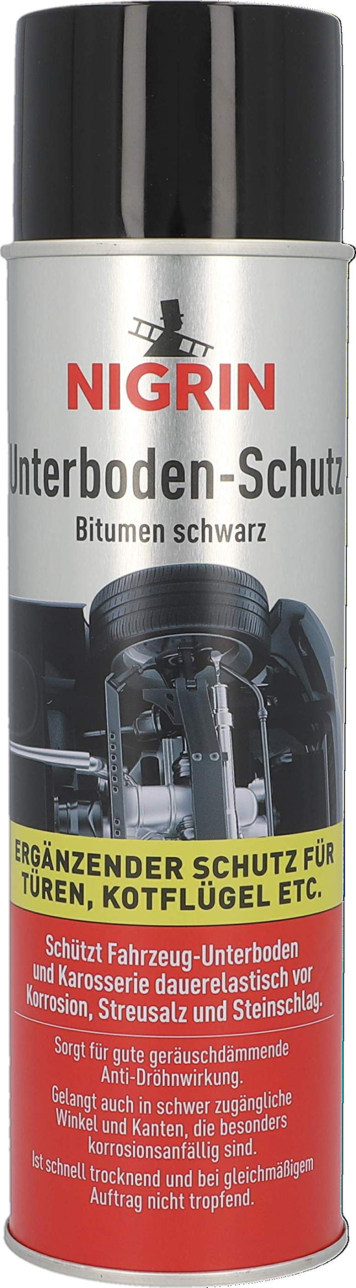 NIGRIN Unterbodenschutz-Spray, haftfähig, Korrosionsschutz für den Unterboden von Autos, schwarz, 500 ml von NIGRIN