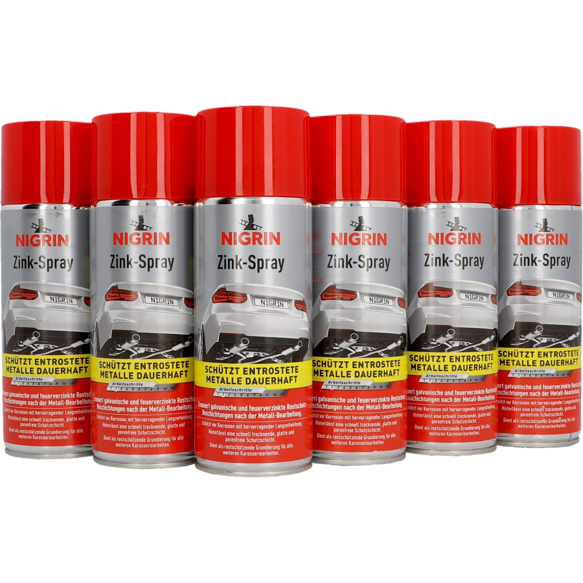 NIGRIN Zinkspray, 6 x 400 ml, erneuert die Rostschutz-Beschichtung nach der Metall-Bearbeitung, langanhaltender Rostschutz, schnell trocknend, Silbergrau NIGRIN Zinkspray, 6 x 400 ml, erneuert die Rostschutz-Beschichtung nach der Metall-Bearbeitung, langanhaltender Rostschutz, schnell trocknend, Silbergrau von NIGRIN