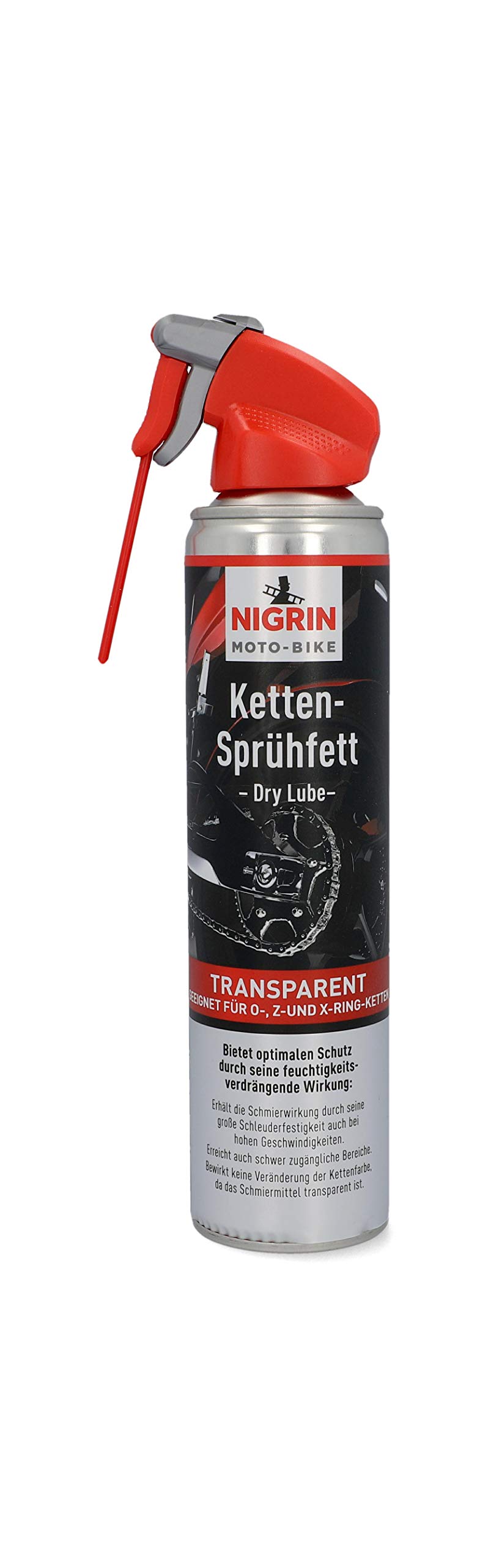 NIGRIN MOTO-BIKE Dry Lube Ketten-Sprühfett für Motorrad, 400 ml, geeignet für O-, Z- und X-Ring-Ketten, Korrosionsschutz von NIGRIN