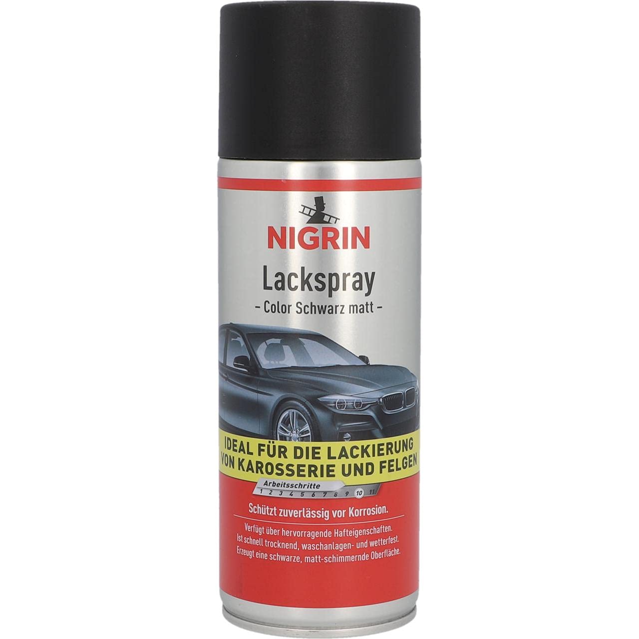 NIGRIN Lackspray, 400 ml, mattschwarzer Autolack, schützt Felgen und Karosserie vor Rost, schnell trocknend, Schwarz NIGRIN Lackspray, 400 ml, mattschwarzer Autolack, schützt Felgen und Karosserie vor Rost, schnell trocknend, Schwarz von NIGRIN