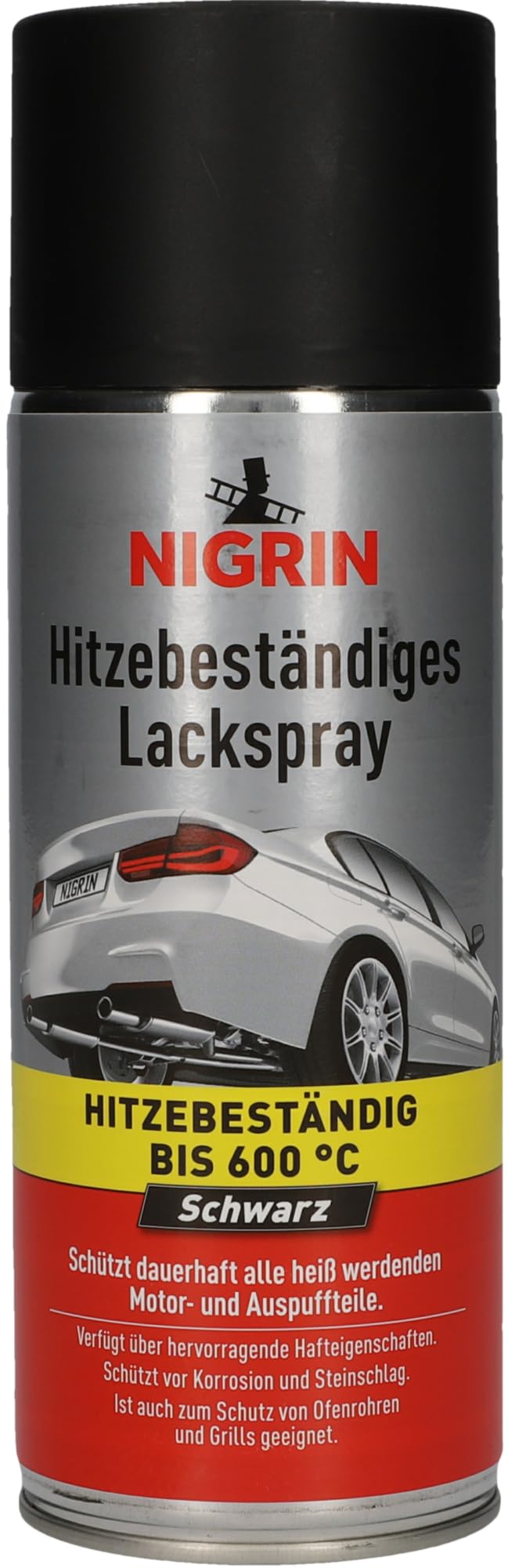 NIGRIN Lackspray, 400 ml, mattschwarzer Autolack, hitzebeständig, schützt Motor und Auspuff vor Rost, schnell trocknend von NIGRIN