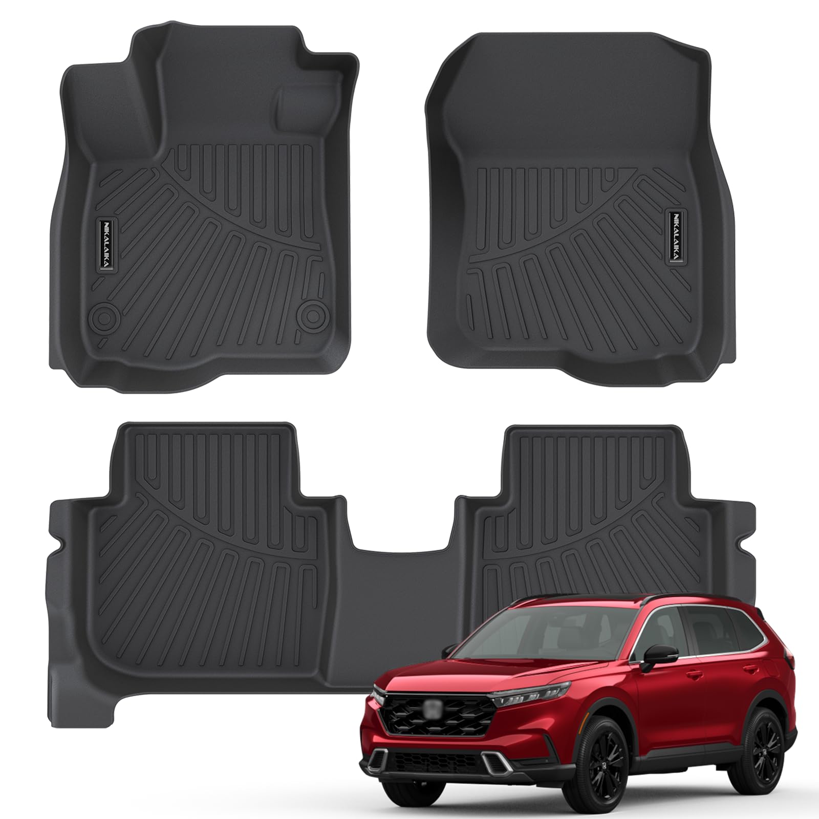 NIKALAIKA Fußmatten Kompatibel mit Honda 2023 CR-V (Inklusive Hybrid) Allwetterschutz TPE Gummieinlagen Set Zubehör Matten, Geruchlos Anti-Rutsch, 1. & 2. Reihe, Schwarz von NIKALAIKA