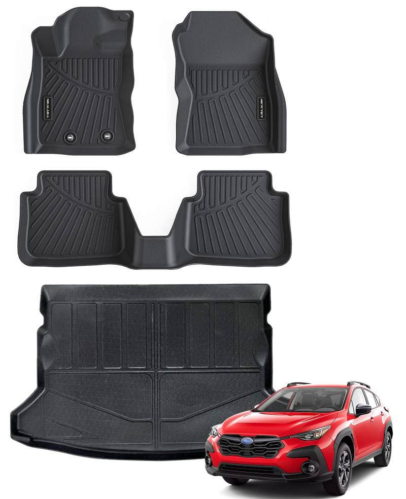 NIKALAIKA Fußmatten für Subaru Crosstrek 2024 Allwetterschutz TPE Gummi Bodeneinlagen für Subaru Crosstrek 2024 Zubehör, geruchlos rutschfest, 1. und 2. Reihe komplettes Set, schwarz von NIKALAIKA