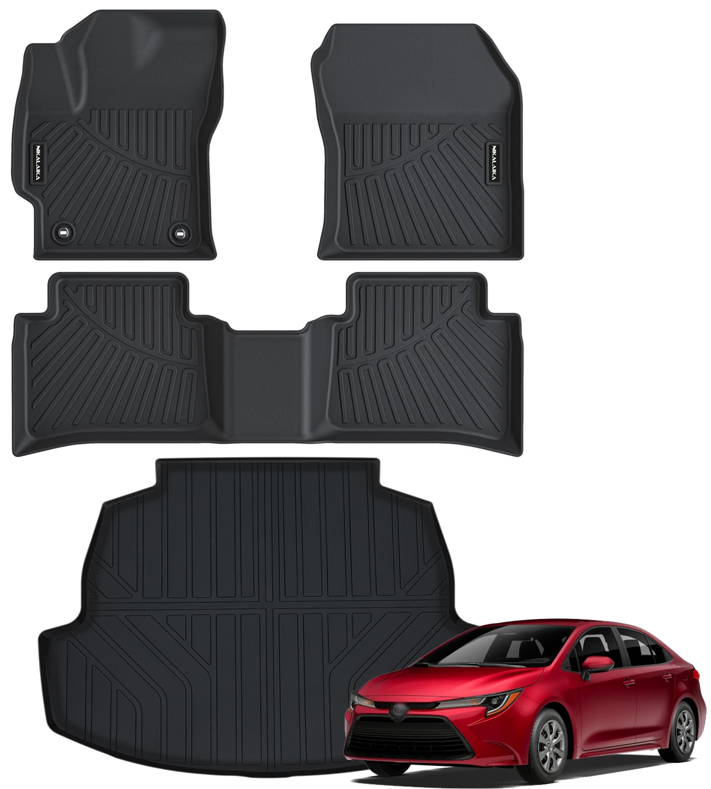 NIKALAIKA Fußmatten & Cargo Liner für 2020 2021 2022 2023 2024 Toyota Corolla/Corolla Hybrid Limousine (Nicht für Schrägheck) Allwetterschutz TPE Gummi Komplettset Automobilzubehör, Schwarz von NIKALAIKA