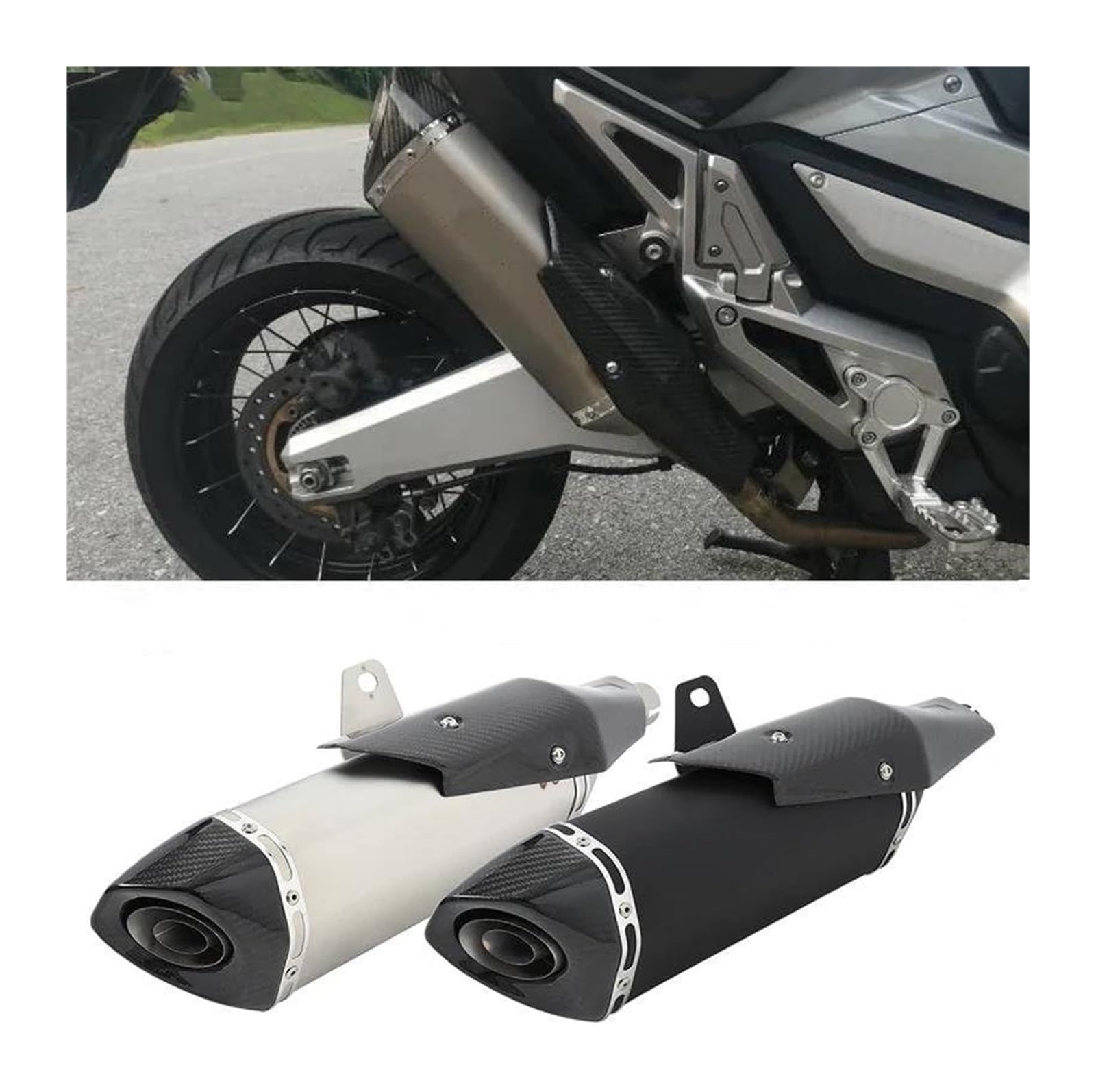 Motorrad Auspuff Mittleres Für X-ADV 750 X-ADV 750 ADV 750 2018-2024 Motorrad Auspuff Endschalldämpfer Motorrad Escape Modify Midlink Rohr Schalldämpfer Slip On(Schwarz) von NIKISO